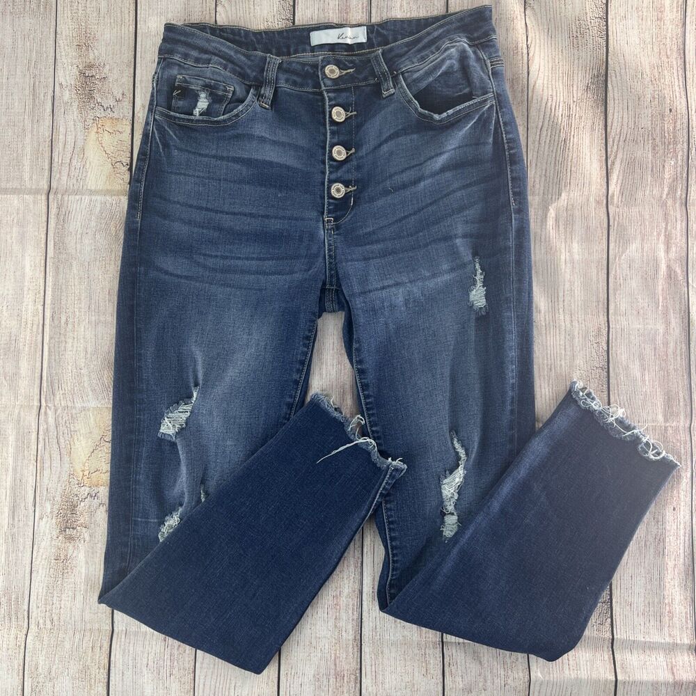 KanCan Jeans Women's Size 11 Dark Wash Chelsea High Rise Super Skinny Distressed